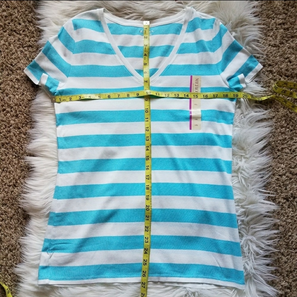 Merona V neck striped 100% cotton T shirt  top - Picture 6 of 7
